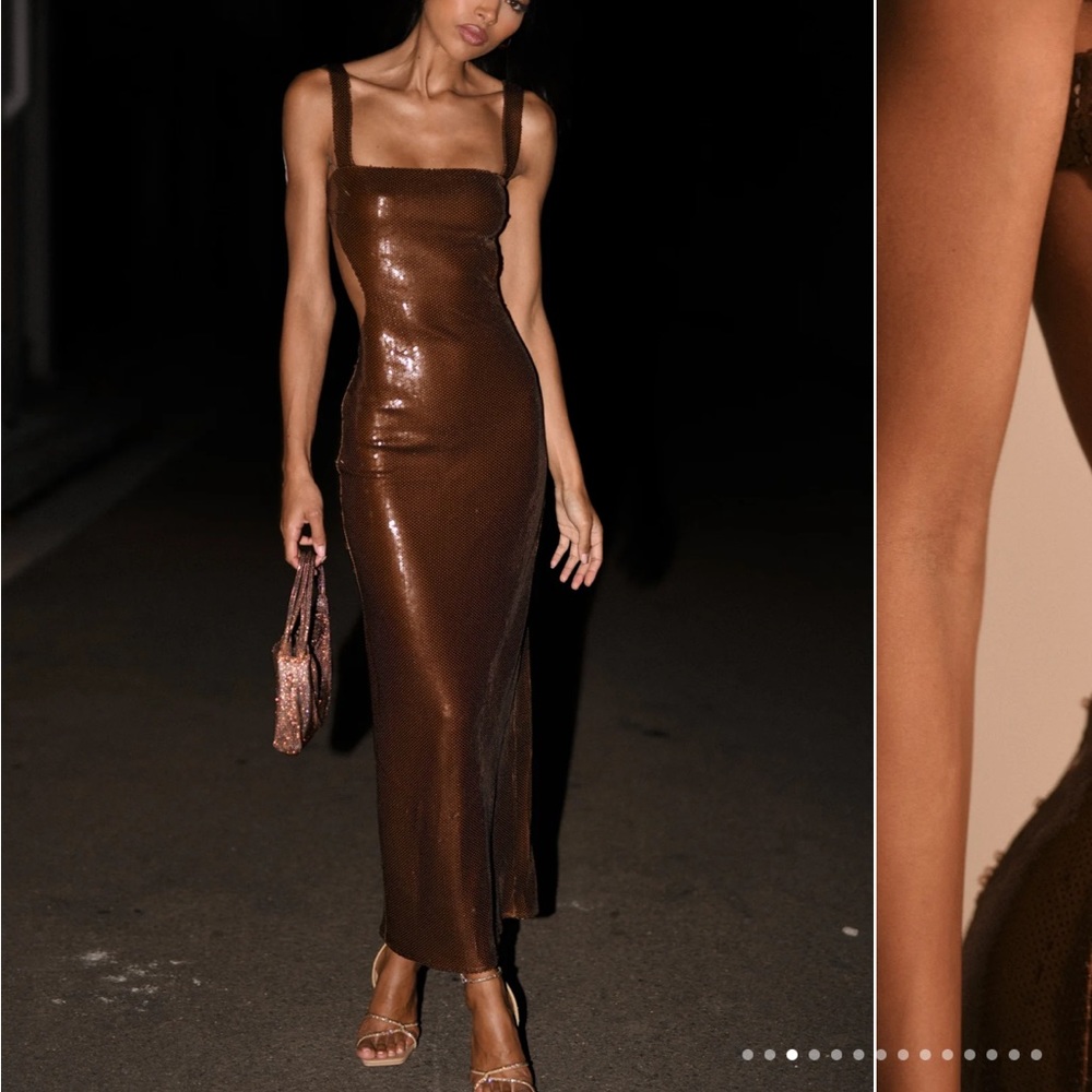 Meshki Adoria Chocolate sequin cutout maxi dress